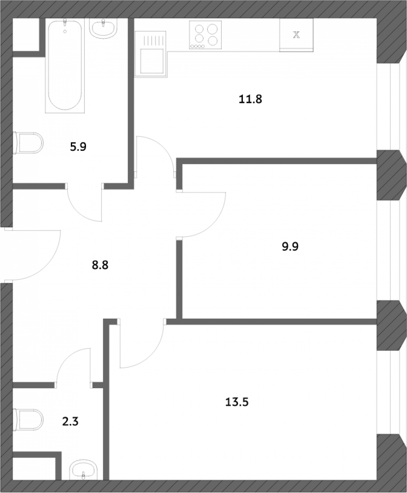 2-комнатная квартира в ЖК SHAGAL на 22 этаже в 2 секции. Сдача в 1 кв. 2024 г.