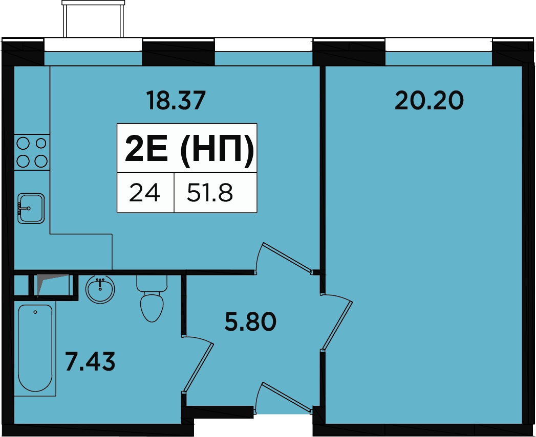 2-комнатная квартира с отделкой в ЖК Маяк на 24 этаже в 3 секции. Сдача в 2 кв. 2019 г.