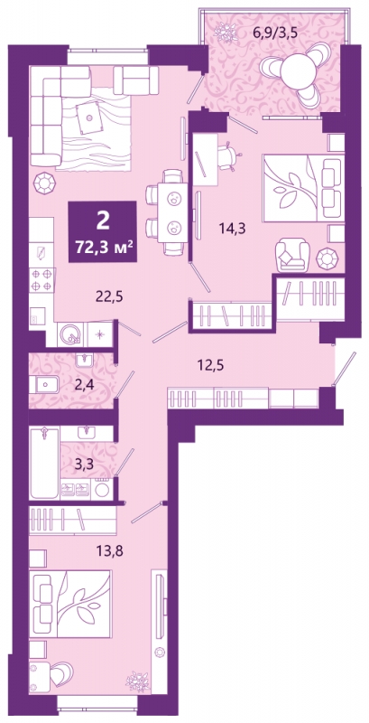 2-комнатная квартира с отделкой в ЖК Миниполис Рафинад на 7 этаже в 2 секции. Сдача в 2 кв. 2021 г.