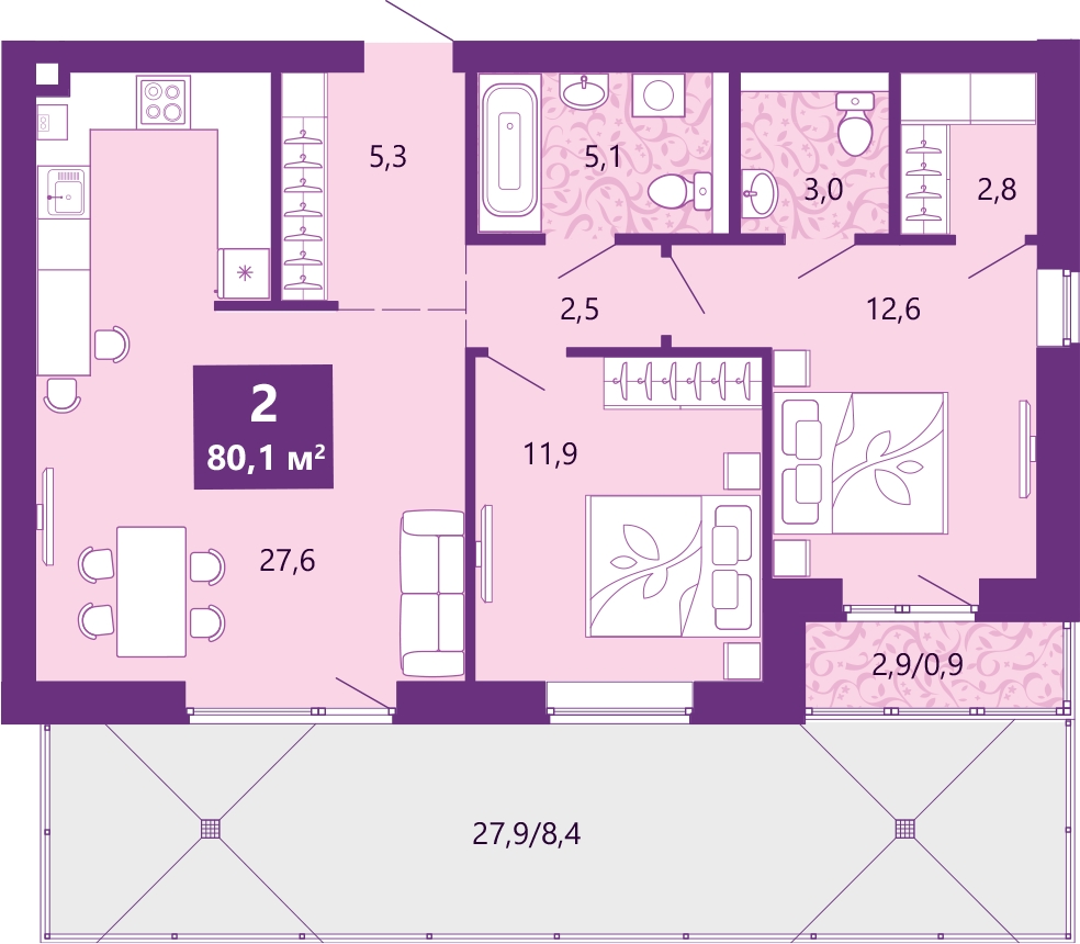 2-комнатная квартира с отделкой в ЖК Миниполис Рафинад на 5 этаже в 1 секции. Сдача в 2 кв. 2021 г.