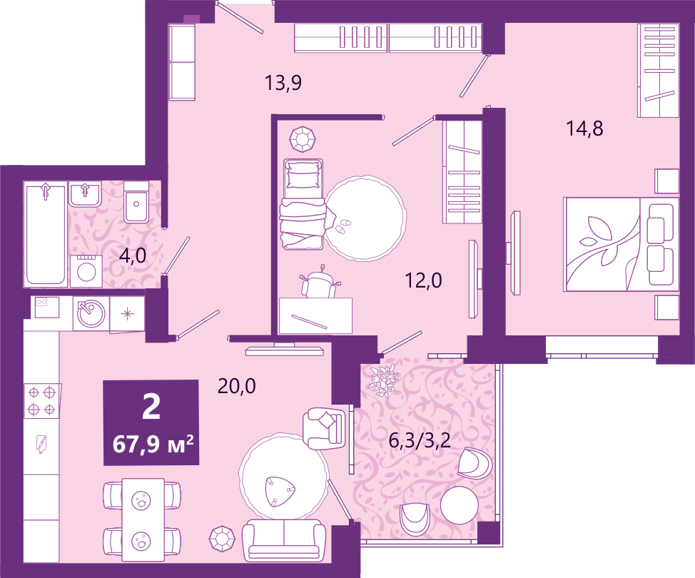 2-комнатная квартира в ЖК SHAGAL на 10 этаже в 1 секции. Сдача в 1 кв. 2024 г.