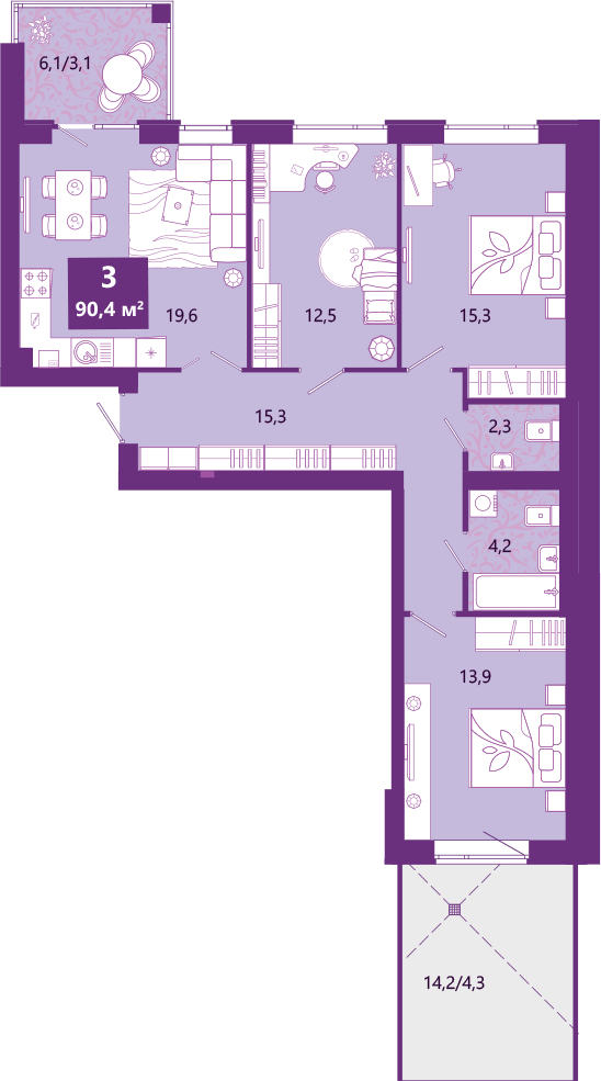 4-комнатная квартира с отделкой в ЖК Бунинские кварталы на 15 этаже в 1 секции. Сдача в 1 кв. 2026 г.