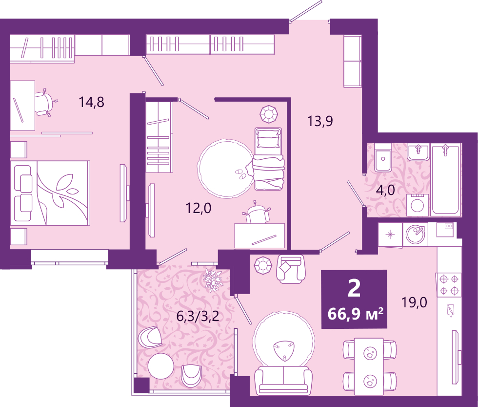3-комнатная квартира в ЖК SHAGAL на 23 этаже в 1 секции. Сдача в 1 кв. 2024 г.