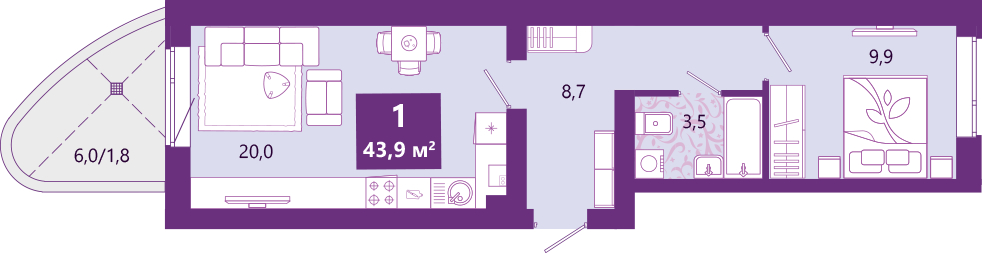 2-комнатная квартира в ЖК Южные сады на 29 этаже в 2 секции. Сдача в 2 кв. 2025 г.