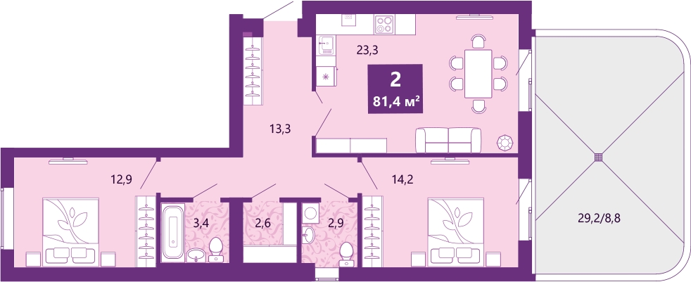 5-комнатная квартира с отделкой в ЖК Южные сады на 2 этаже в 1 секции. Дом сдан.