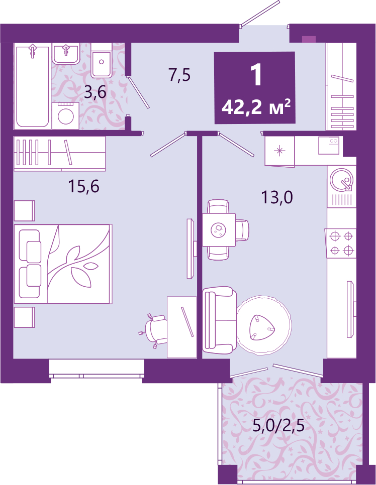 2-комнатная квартира в ЖК Южные сады на 18 этаже в 2 секции. Сдача в 2 кв. 2025 г.