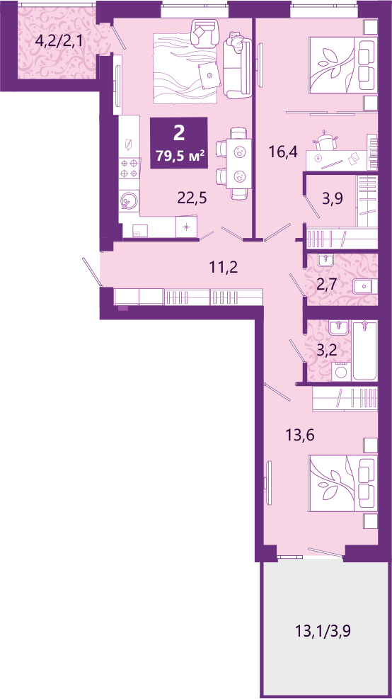 2-комнатная квартира в ЖК Миниполис Рафинад на 4 этаже в 1 секции. Сдача в 4 кв. 2022 г.