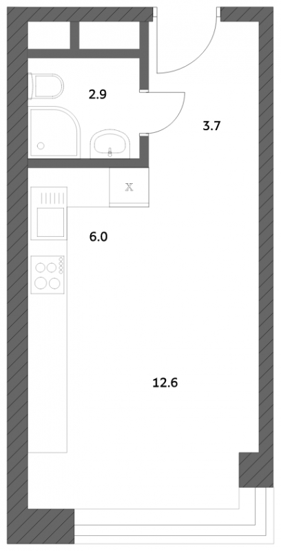 1-комнатная квартира в ЖК Дом у Каретного на 3 этаже в 4 секции. Сдача в 2 кв. 2020 г.