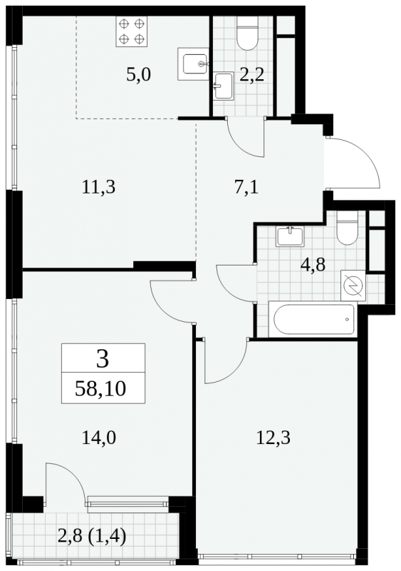 3-комнатная квартира в ЖК Дом у Каретного на 3 этаже в 3 секции. Сдача в 2 кв. 2020 г.