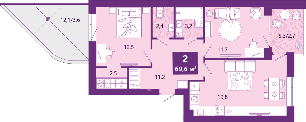 2-комнатная квартира в ЖК Южные сады на 20 этаже в 3 секции. Сдача в 2 кв. 2025 г.