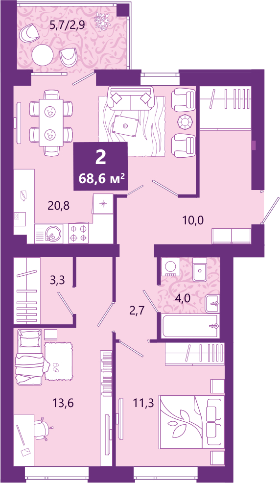 2-комнатная квартира с отделкой в ЖК Миниполис Рафинад на 4 этаже в 1 секции. Сдача в 2 кв. 2021 г.