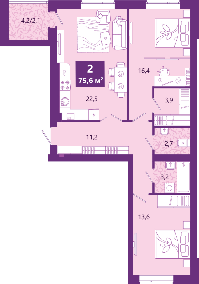 3-комнатная квартира с отделкой в ЖК Миниполис Рафинад на 7 этаже в 3 секции. Сдача в 2 кв. 2021 г.