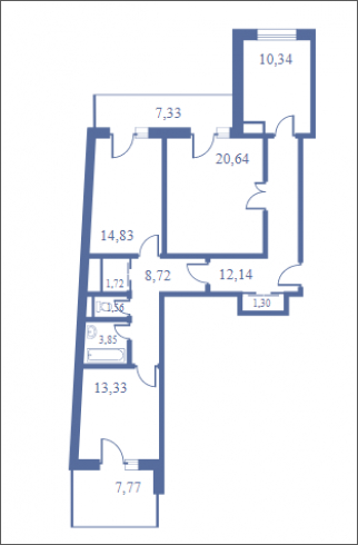 3-комнатная квартира в ЖК Виноградный на 14 этаже в 1 секции. Дом сдан.