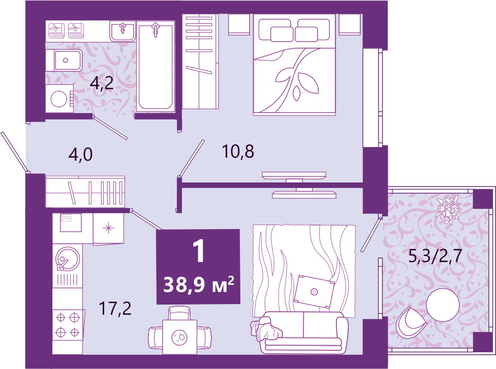 3-комнатная квартира в ЖК VEDA VILLAGE на 4 этаже в 1 секции. Сдача в 4 кв. 2021 г.