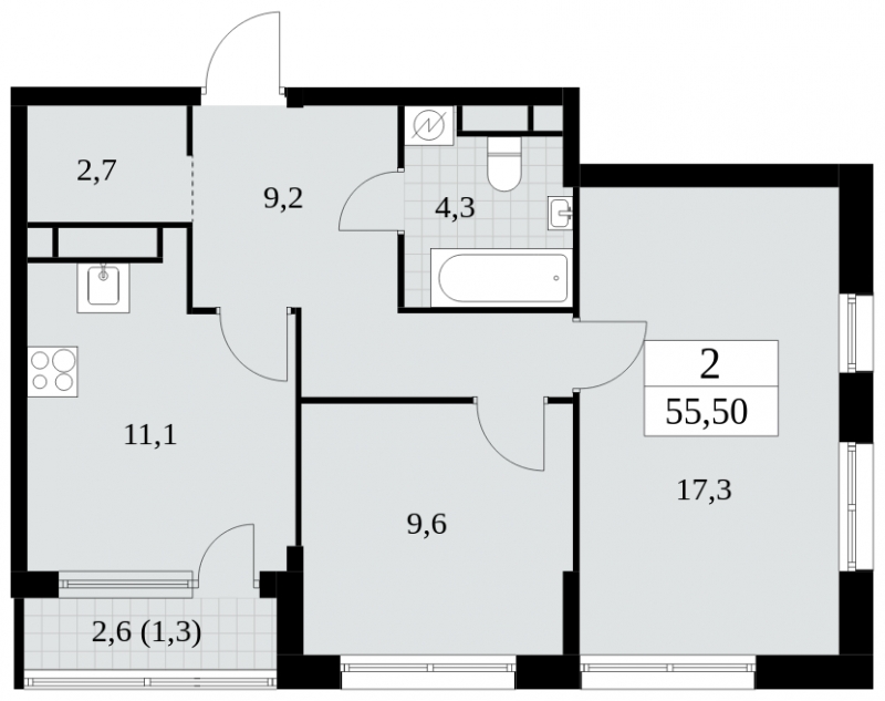 2-комнатная квартира в ЖК Пехра на 25 этаже в 5 секции. Сдача в 2 кв. 2023 г.