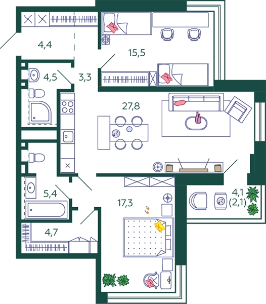 3-комнатная квартира в ЖК Sydney City на 37 этаже в 1 секции. Сдача в 3 кв. 2024 г.