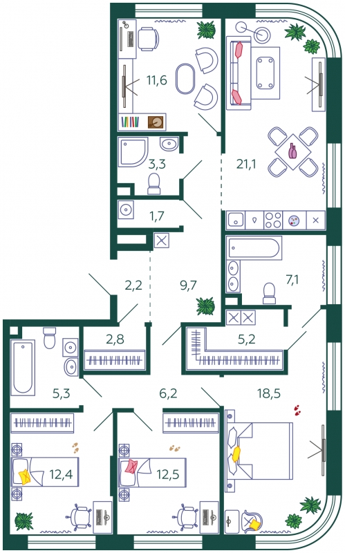 1-комнатная квартира (Студия) с отделкой в ЖК Южные сады на 21 этаже в 1 секции. Сдача в 2 кв. 2025 г.