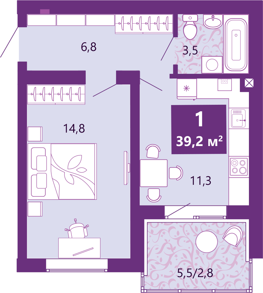 3-комнатная квартира в ЖК VEDA VILLAGE на 4 этаже в 1 секции. Сдача в 4 кв. 2021 г.