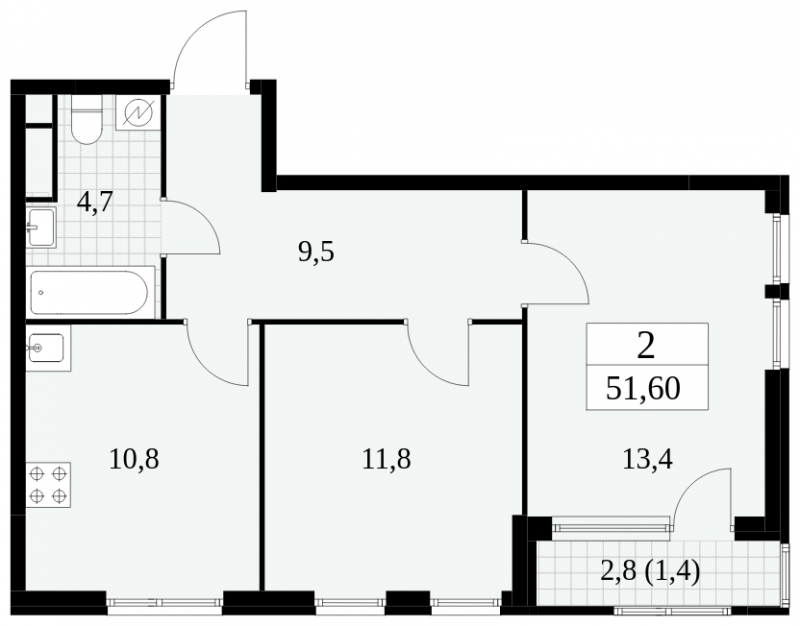 3-комнатная квартира в ЖК Олимп на 9 этаже в 1 секции. Дом сдан.