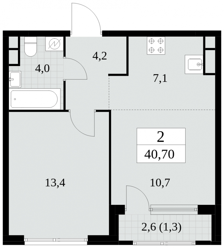 1-комнатная квартира (Студия) в ЖК Пехра на 2 этаже в 2 секции. Сдача в 1 кв. 2024 г.