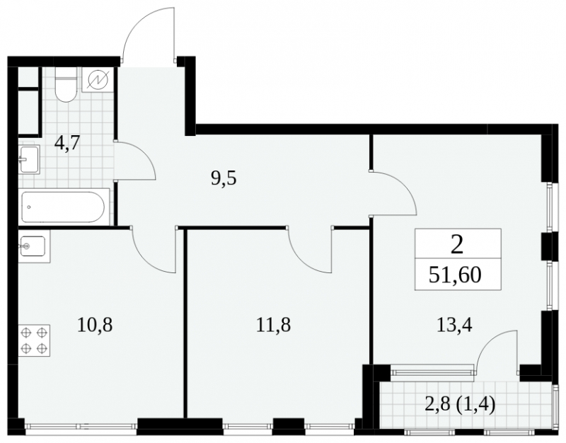 1-комнатная квартира в ЖК FORIVER на 7 этаже в 2 секции. Сдача в 4 кв. 2023 г.