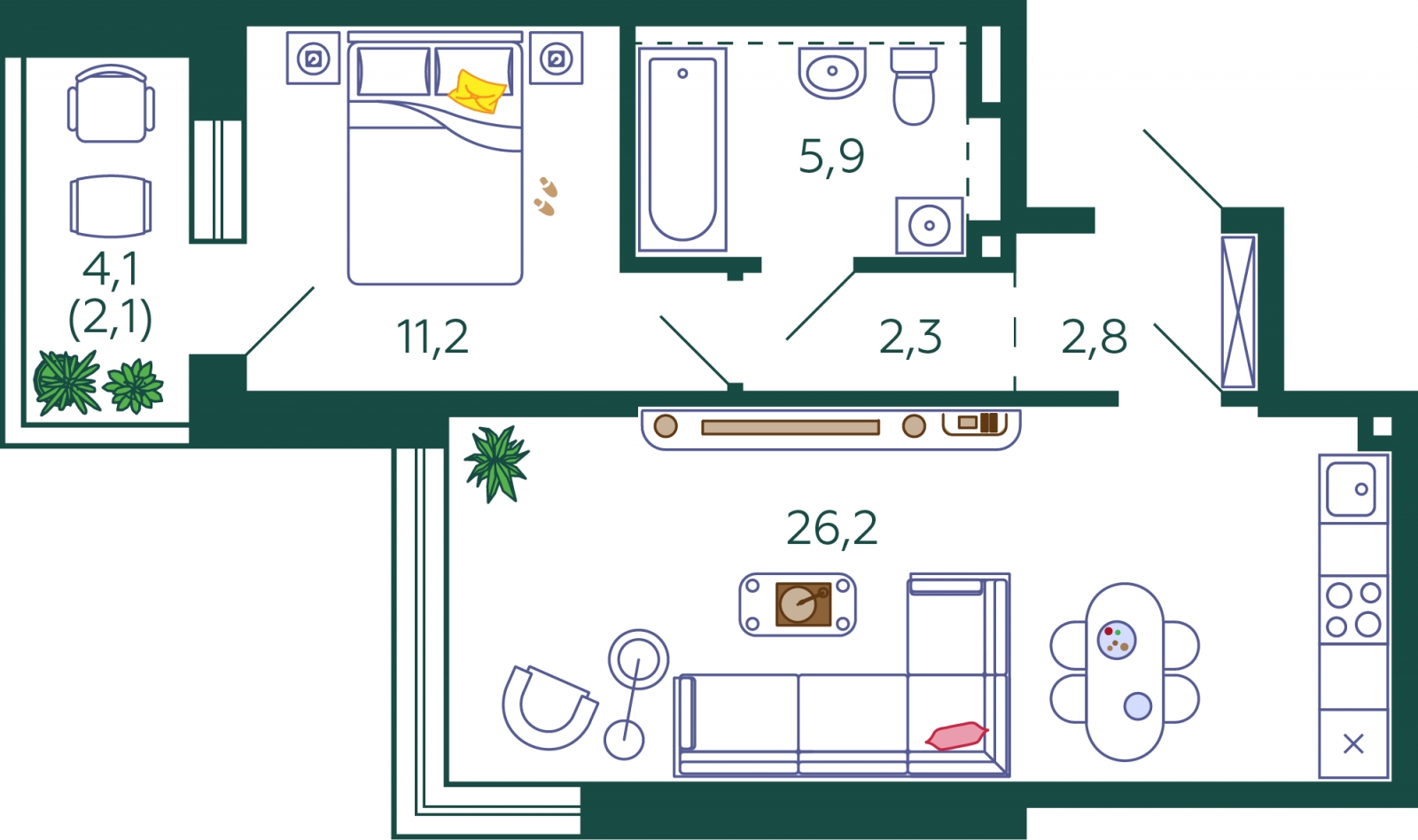1-комнатная квартира (Студия) в ЖК Южные сады на 6 этаже в 2 секции. Сдача в 2 кв. 2025 г.
