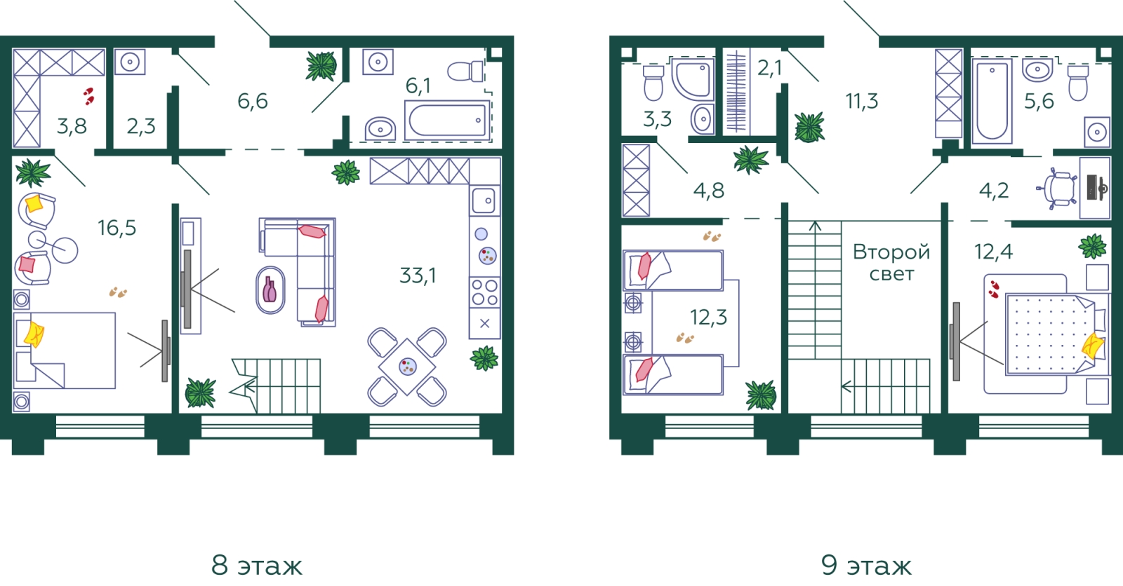 2-комнатная квартира в ЖК Южные сады на 29 этаже в 2 секции. Сдача в 2 кв. 2025 г.