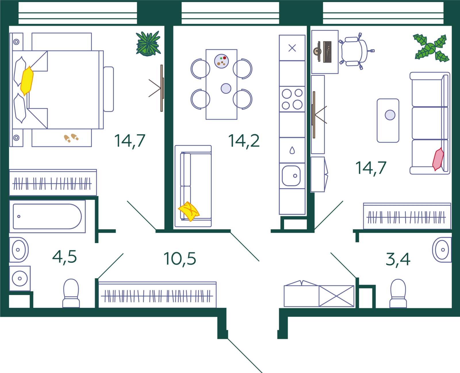 1-комнатная квартира в ЖК Южные сады на 14 этаже в 2 секции. Сдача в 2 кв. 2025 г.