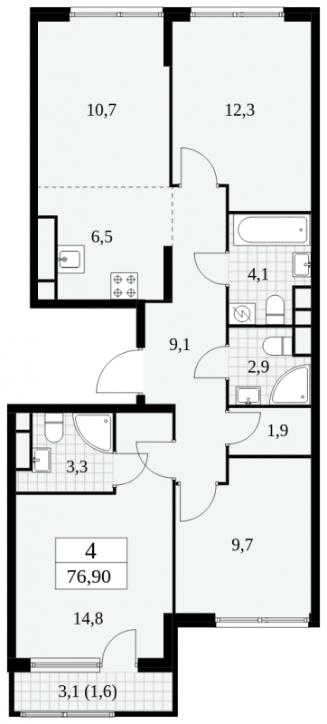 1-комнатная квартира (Студия) в ЖК Пехра на 2 этаже в 12 секции. Сдача в 1 кв. 2024 г.