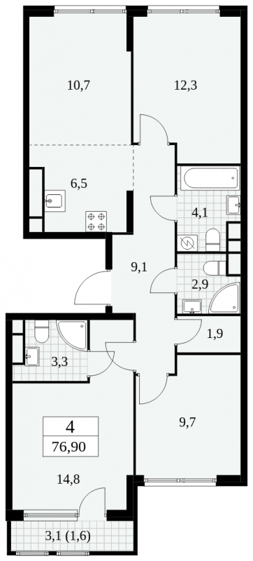 1-комнатная квартира (Студия) в ЖК Пехра на 4 этаже в 1 секции. Сдача в 1 кв. 2024 г.