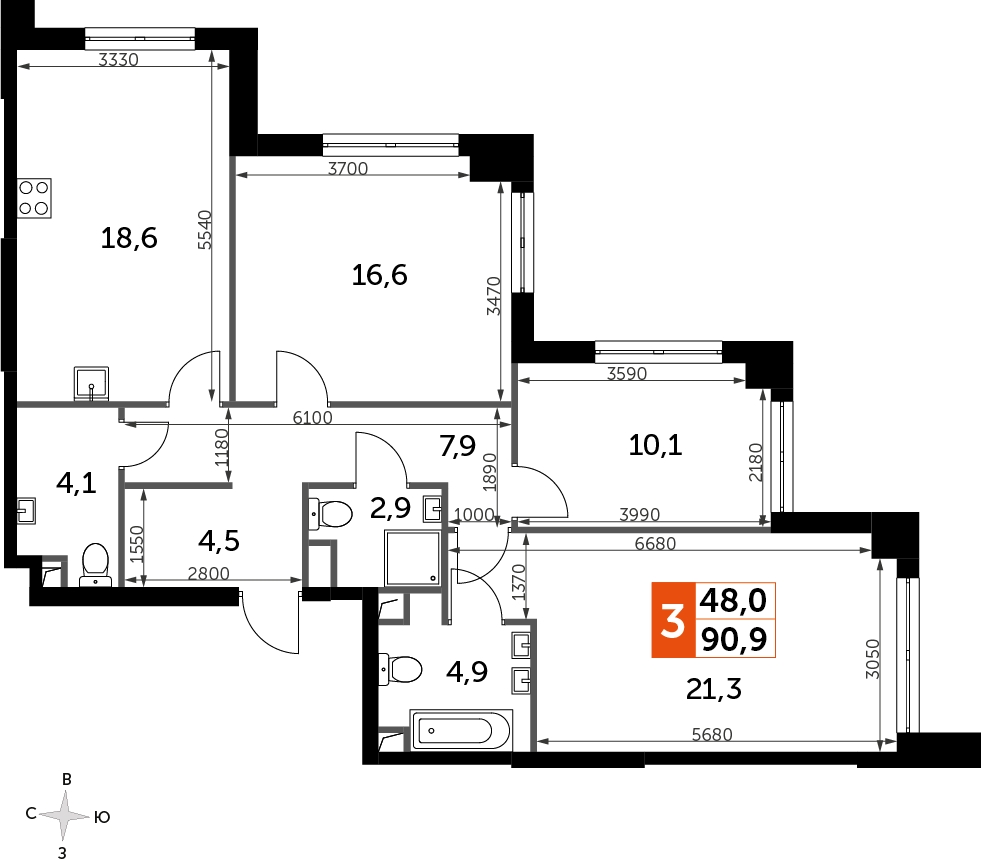 2-комнатная квартира с отделкой в ЖК GloraX City Zanevsky на 11 этаже в 1 секции. Сдача в 2 кв. 2024 г.