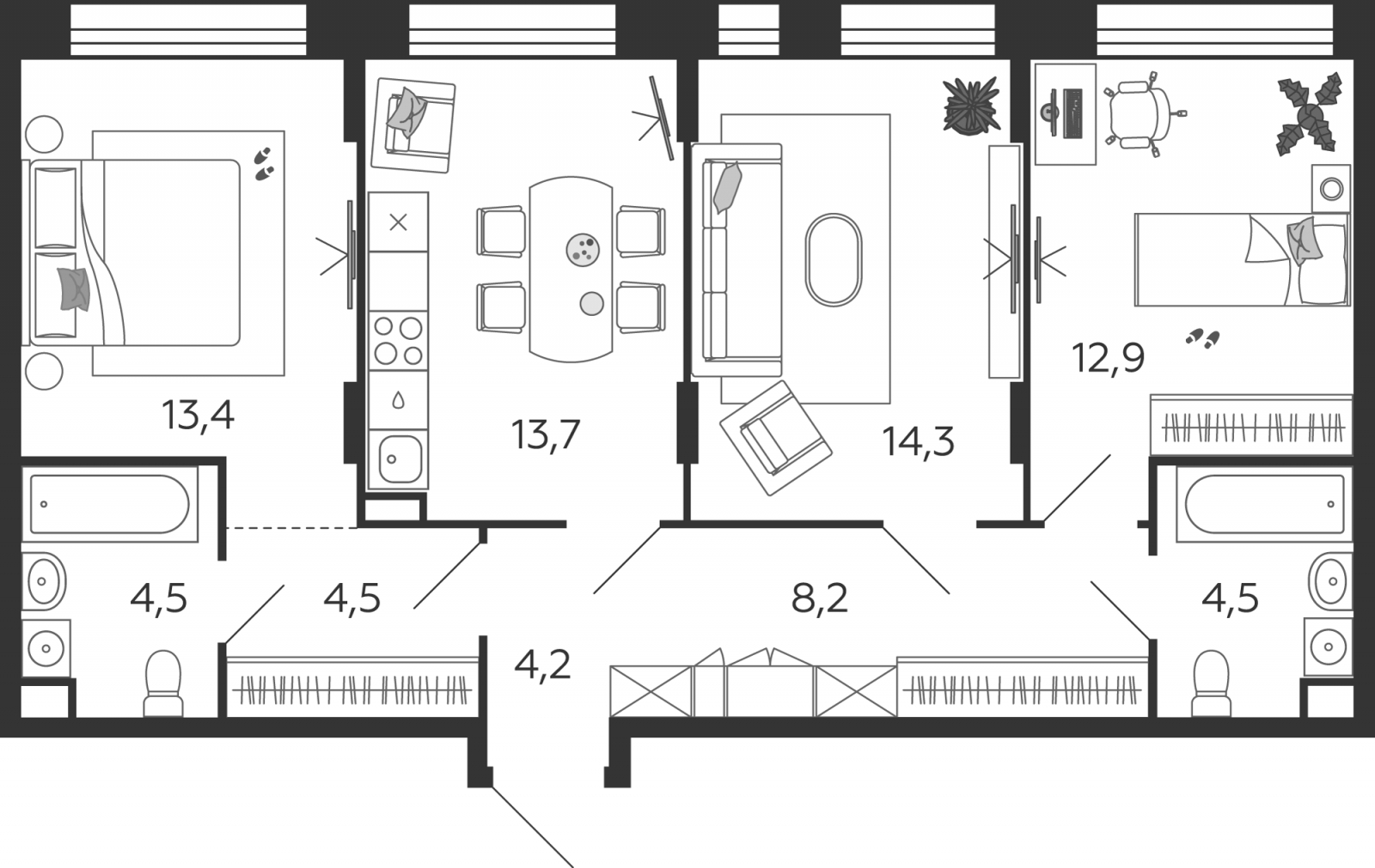 1-комнатная квартира с отделкой в ЖК GloraX City Zanevsky на 12 этаже в 2 секции. Сдача в 2 кв. 2024 г.