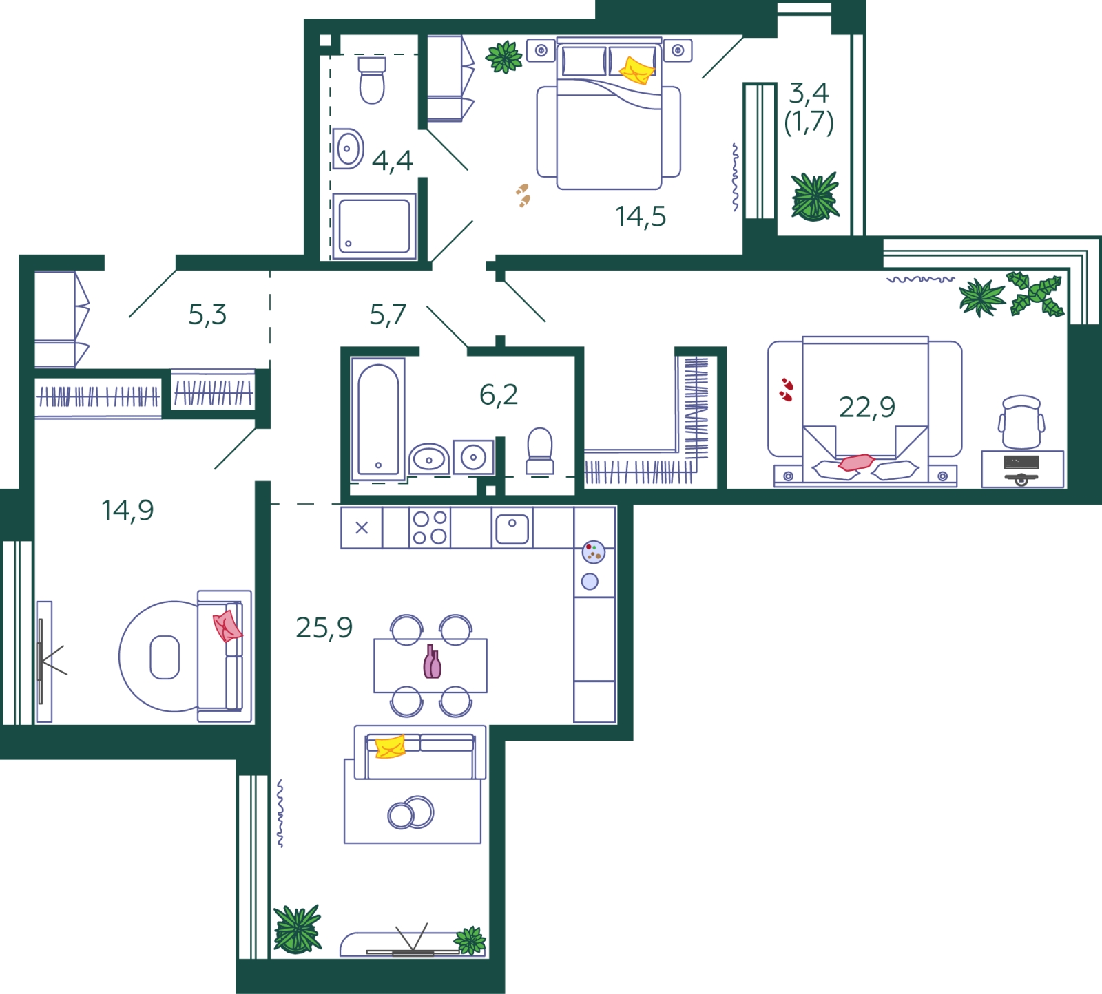 3-комнатная квартира в ЖК Южные сады на 2 этаже в 1 секции. Дом сдан.