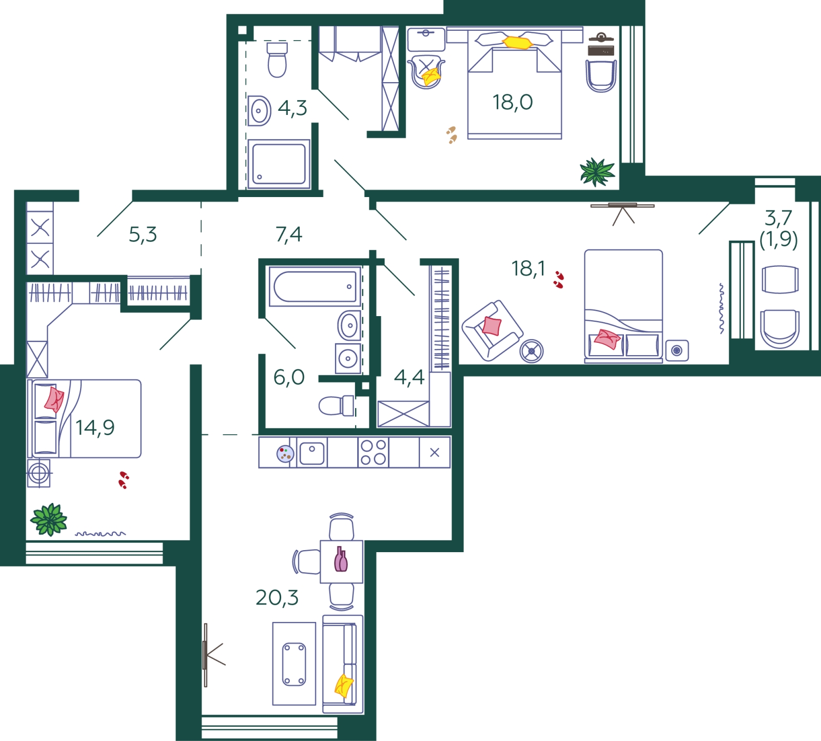 2-комнатная квартира с отделкой в ЖК Сиреневый бульвар на 4 этаже в 2 секции. Сдача в 1 кв. 2025 г.