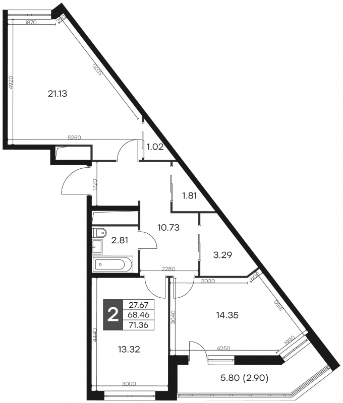 2-комнатная квартира с отделкой в ЖК GloraX City Zanevsky на 3 этаже в 2 секции. Сдача в 2 кв. 2024 г.
