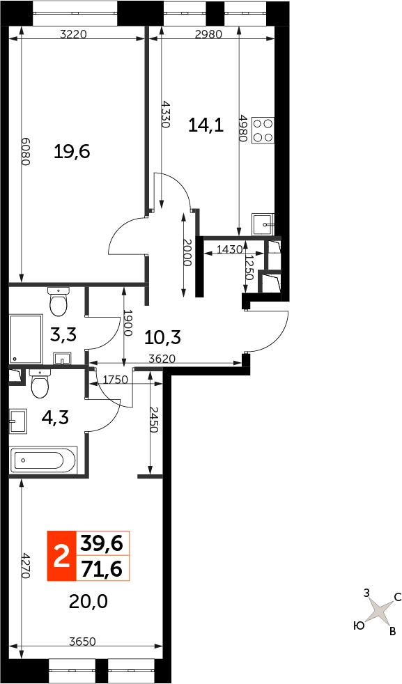 1-комнатная квартира в ЖК Бунинские кварталы на 12 этаже в 1 секции. Сдача в 4 кв. 2025 г.