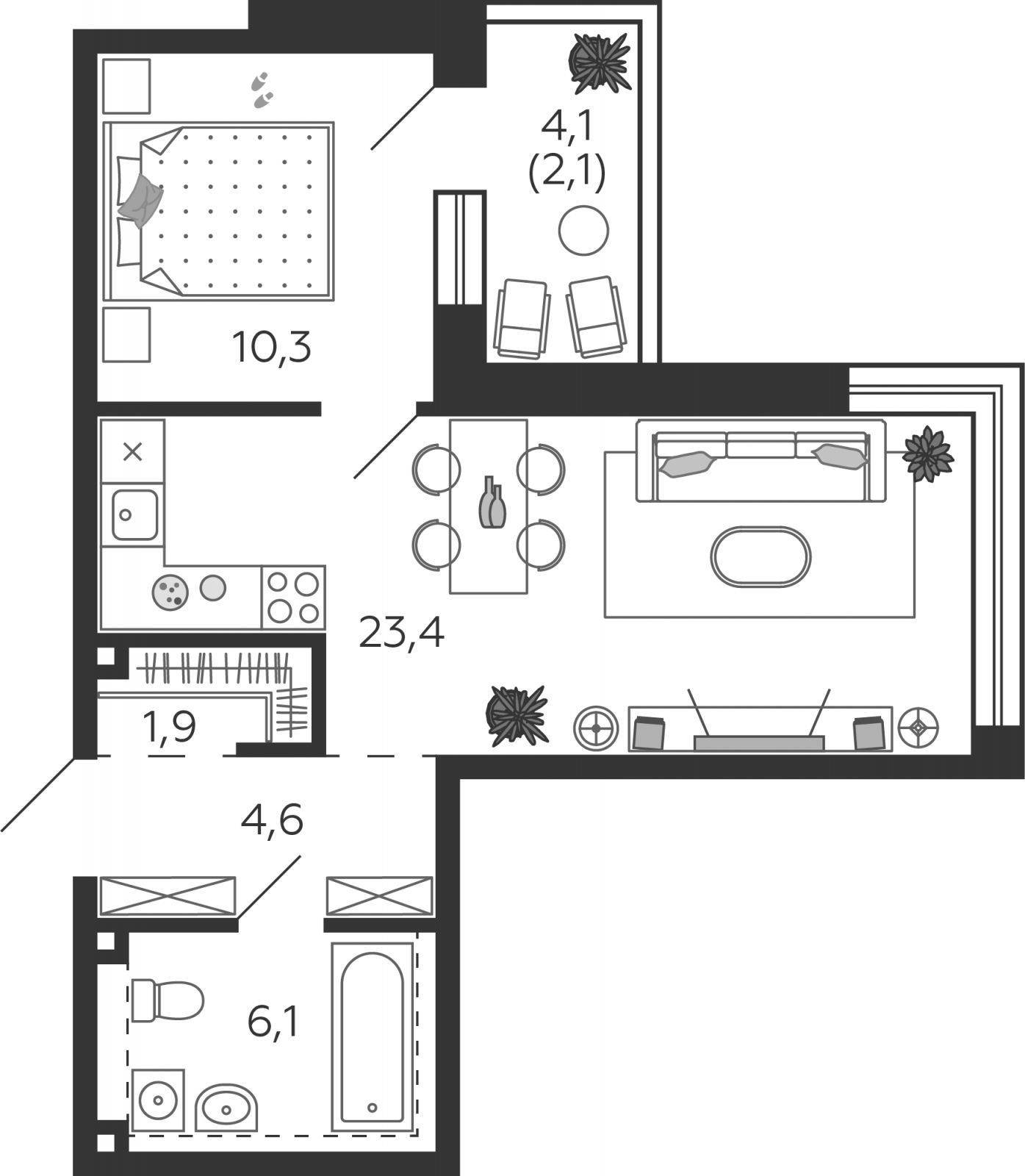 2-комнатная квартира в ЖК Бунинские кварталы на 16 этаже в 1 секции. Сдача в 4 кв. 2025 г.
