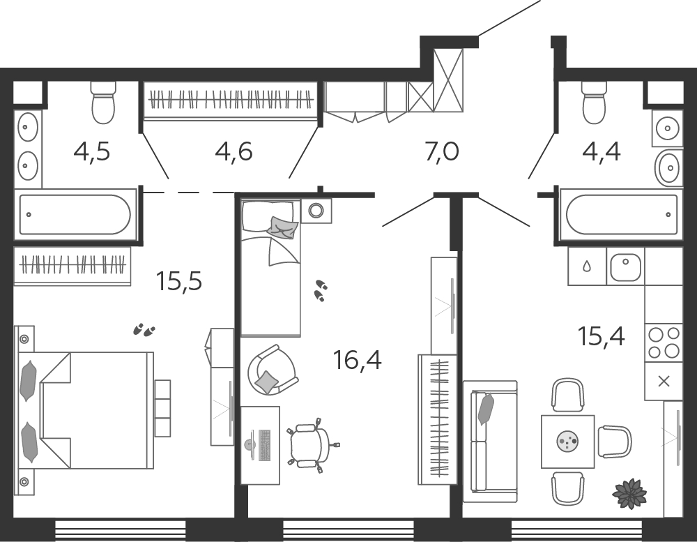 4-комнатная квартира в ЖК Бунинские кварталы на 16 этаже в 1 секции. Сдача в 4 кв. 2025 г.