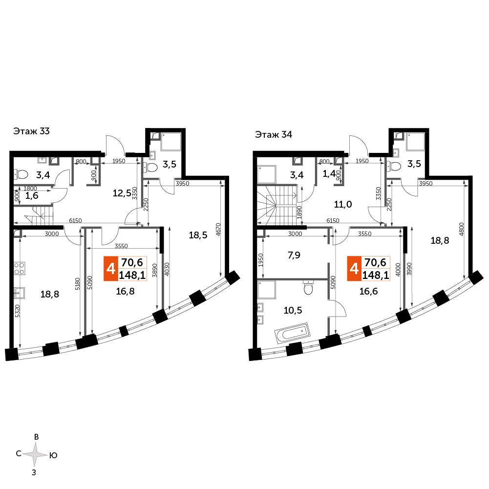 2-комнатная квартира в ЖК SHAGAL на 5 этаже в 1 секции. Сдача в 4 кв. 2023 г.