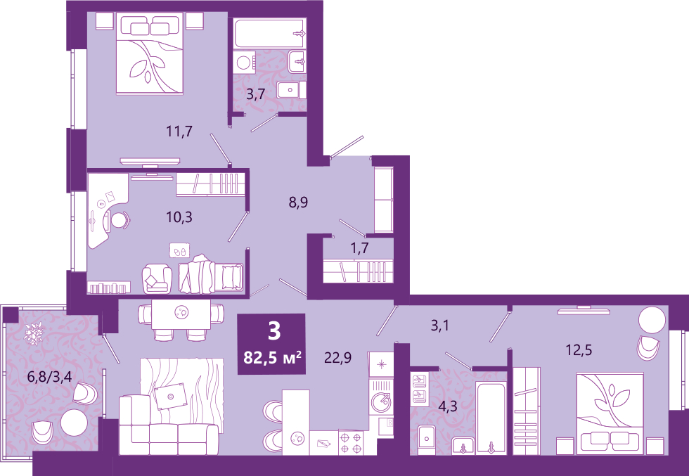 2-комнатная квартира с отделкой в ЖК GloraX City Zanevsky на 14 этаже в 2 секции. Сдача в 2 кв. 2024 г.
