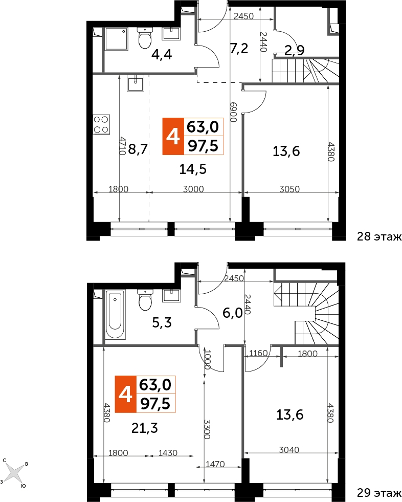 1-комнатная квартира в ЖК Южные сады на 30 этаже в 3 секции. Сдача в 2 кв. 2025 г.