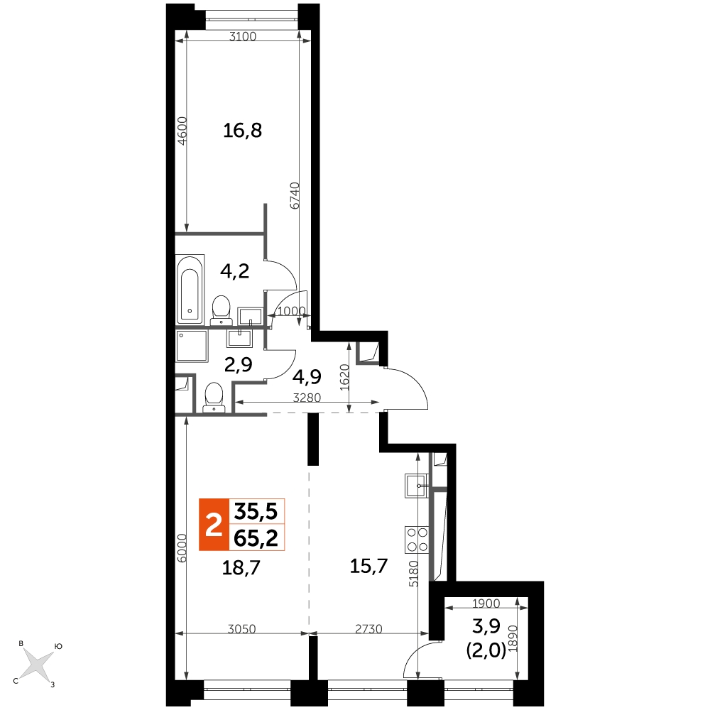 1-комнатная квартира с отделкой в ЖК Сиреневый бульвар на 2 этаже в 7 секции. Сдача в 1 кв. 2025 г.