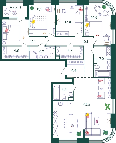 1-комнатная квартира (Студия) с отделкой в ЖК Южные сады на 16 этаже в 2 секции. Сдача в 2 кв. 2025 г.