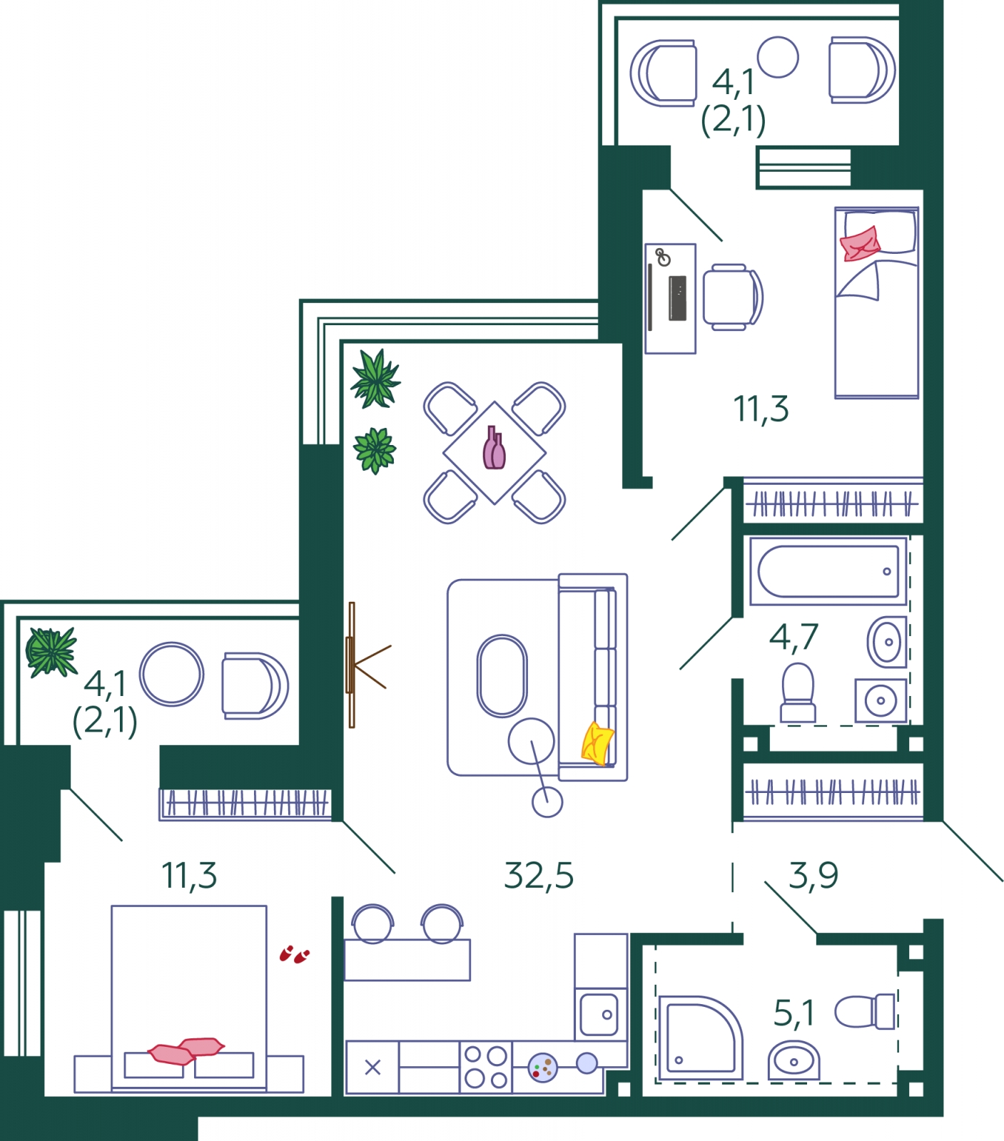3-комнатная квартира с отделкой в ЖК Сиреневый бульвар на 4 этаже в 2 секции. Сдача в 1 кв. 2025 г.