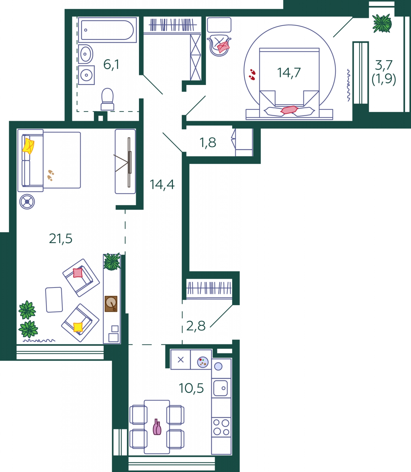 1-комнатная квартира с отделкой в ЖК Сиреневый бульвар на 2 этаже в 6 секции. Сдача в 1 кв. 2025 г.