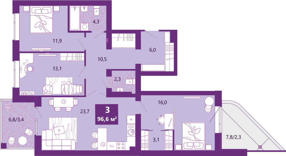 3-комнатная квартира в ЖК Движение.Тушино на 4 этаже в 1 секции. Сдача в 4 кв. 2021 г.