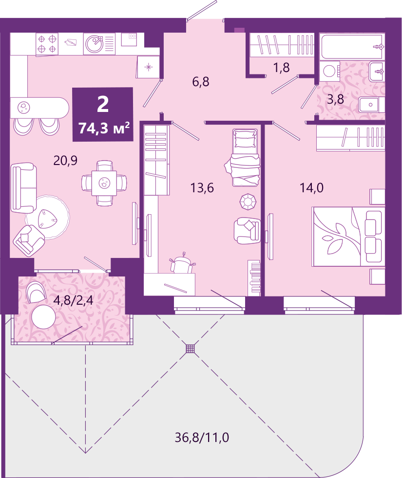 3-комнатная квартира в ЖК Новое Лыткарино на 7 этаже в 1 секции. Сдача в 1 кв. 2021 г.