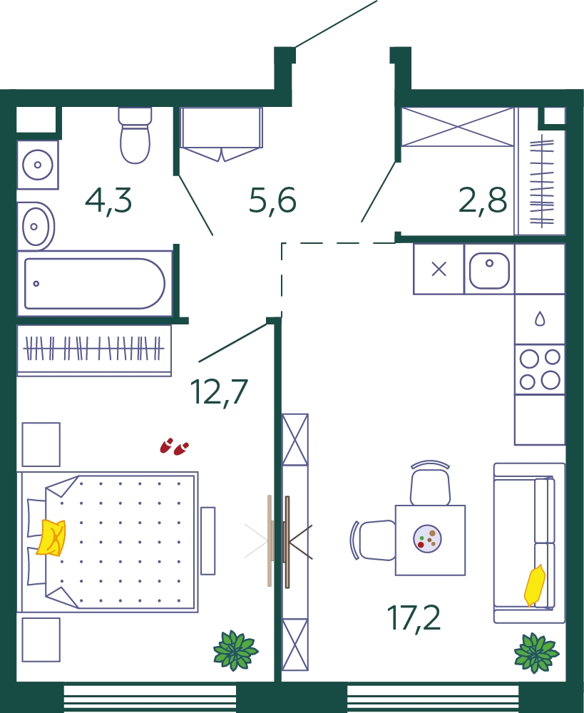 1-комнатная квартира в ЖК SHAGAL на 8 этаже в 1 секции. Сдача в 4 кв. 2023 г.