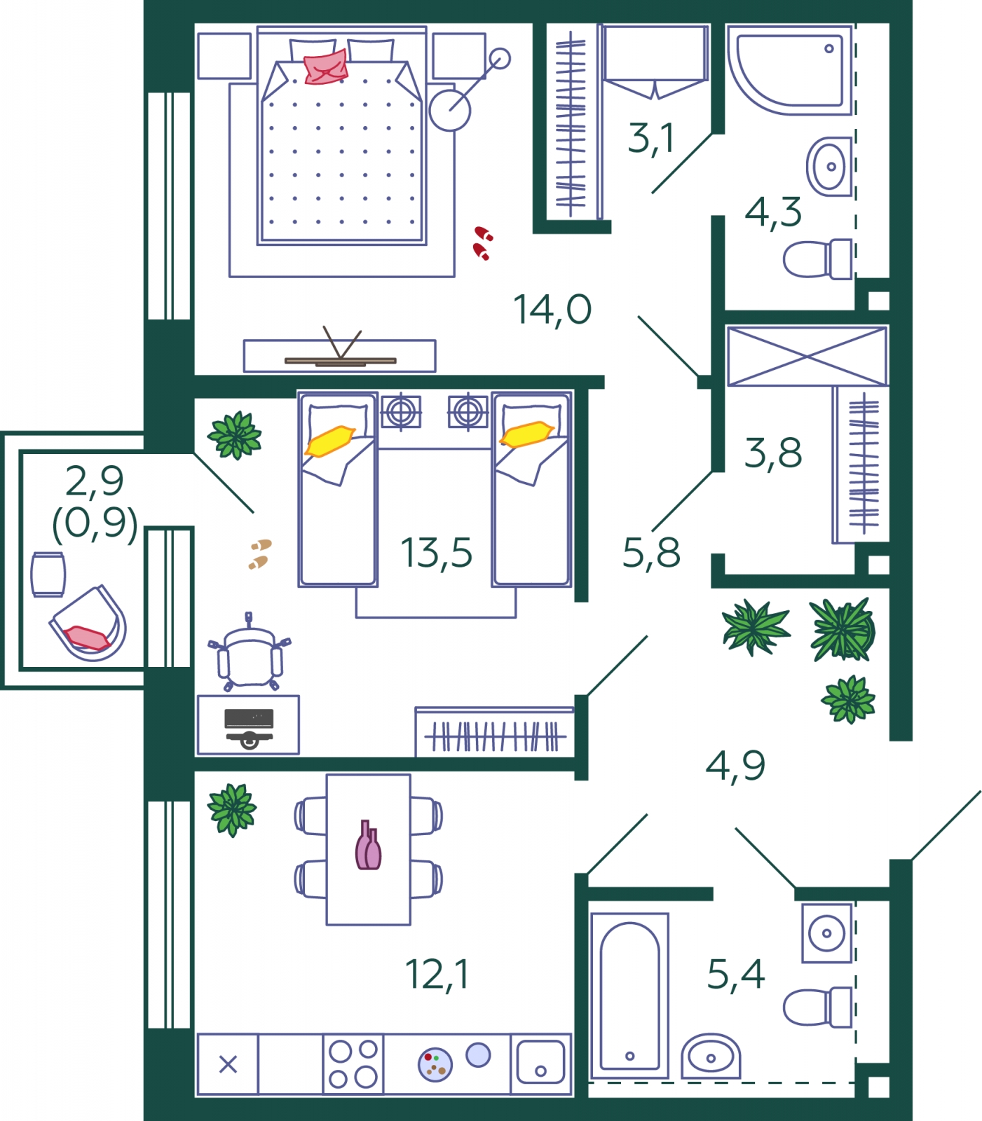 1-комнатная квартира (Студия) с отделкой в ЖК Мичуринский парк на 31 этаже в 1 секции. Сдача в 3 кв. 2023 г.