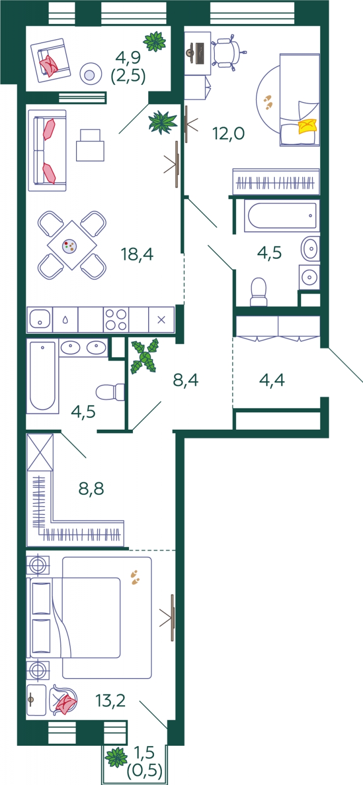 3-комнатная квартира в ЖК Остров на 11 этаже в 1 секции. Сдача в 1 кв. 2025 г.